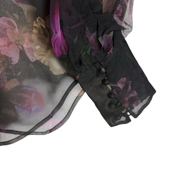 Equipment Femme Boleyn Sheer Silk Blouse True Black Multicolor Floral Size XS - Picture 9 of 11